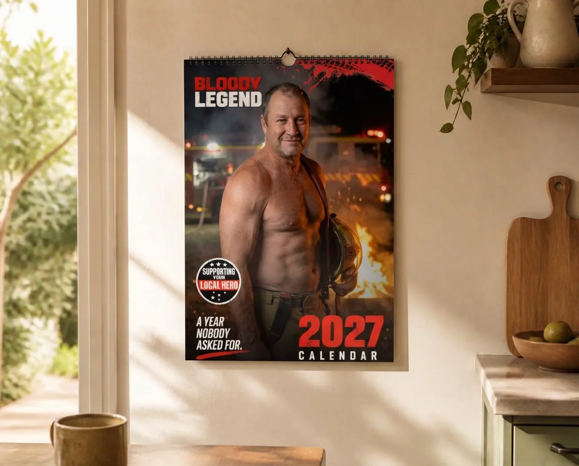 Printed 2027 wall calendar hanging in a sunlit kitchen