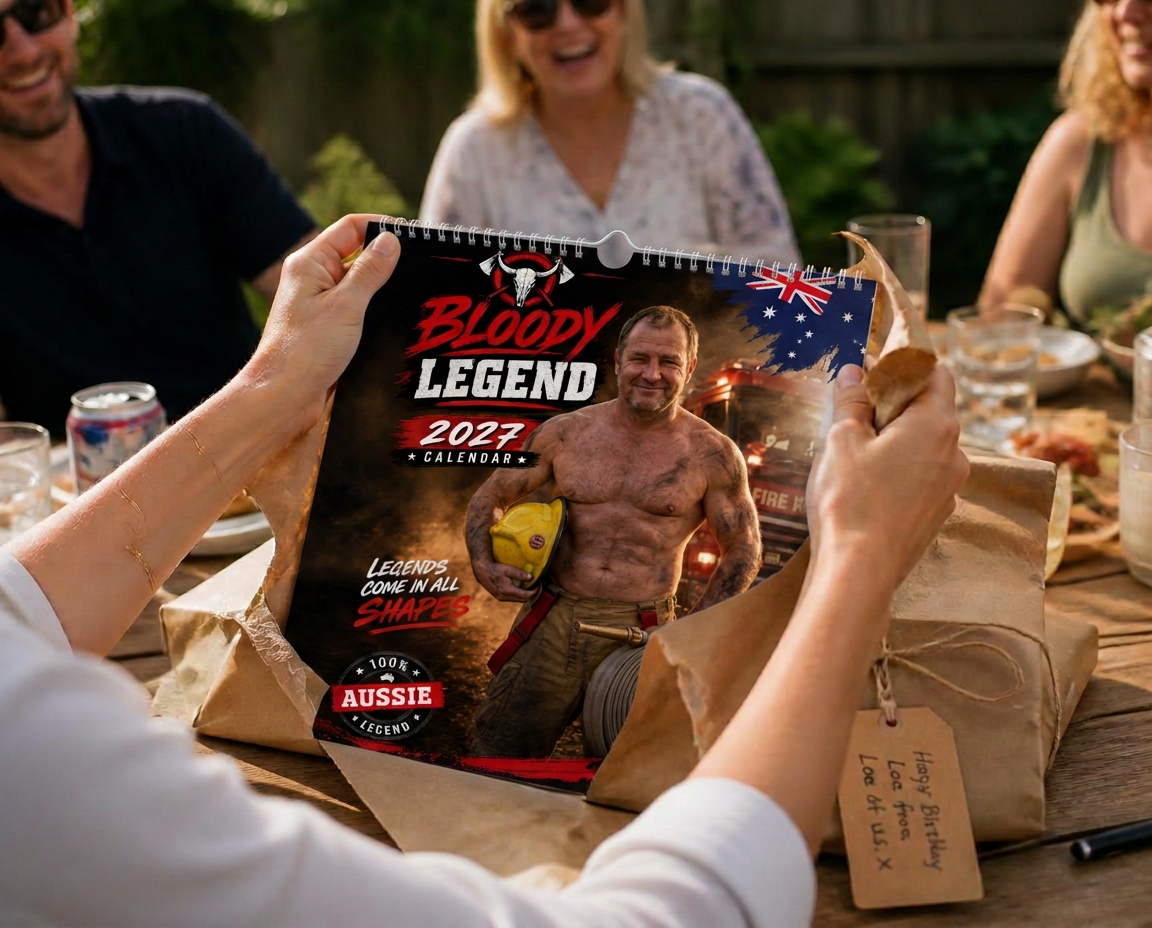 A wrapped calendar being unwrapped at a backyard table